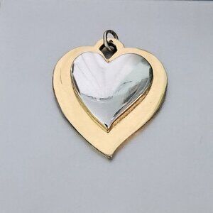 Vintage Gold and Silver Tone Heart Pendant 1" x 7/8" Dual-Tone Layered Heart